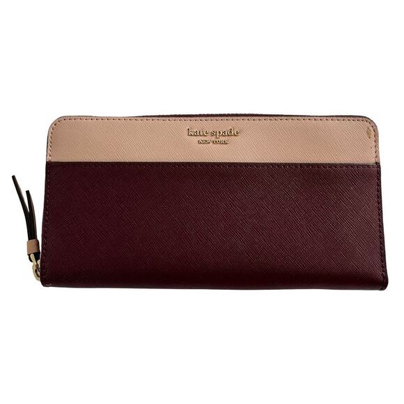 Kate Spade Cow Leather Zip Accordion Wallet in Maroon Red Pink - Picture 1 of 16